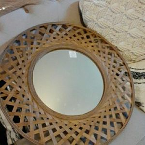 Boho farmhouse wood round mirror